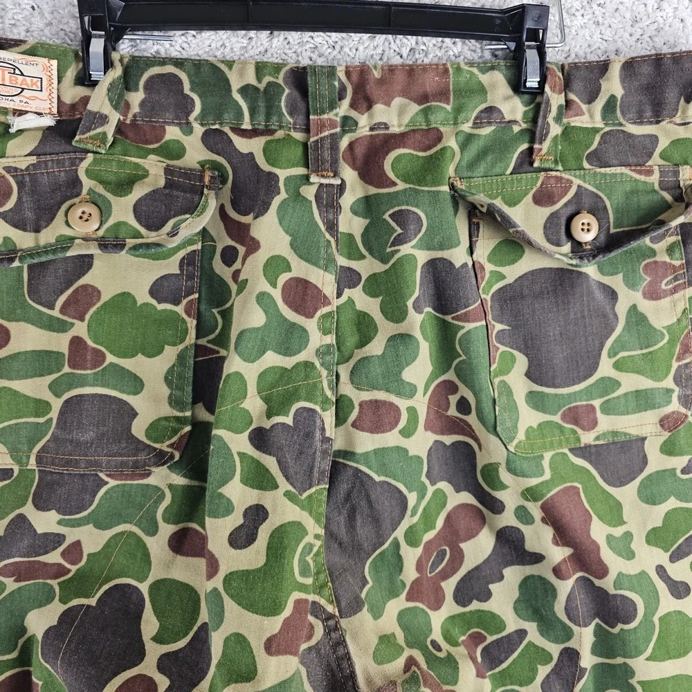 Vintage 70s Saftbak Water Repellent Frogskin Duck Camo Pants 42x31 Hunting USA
